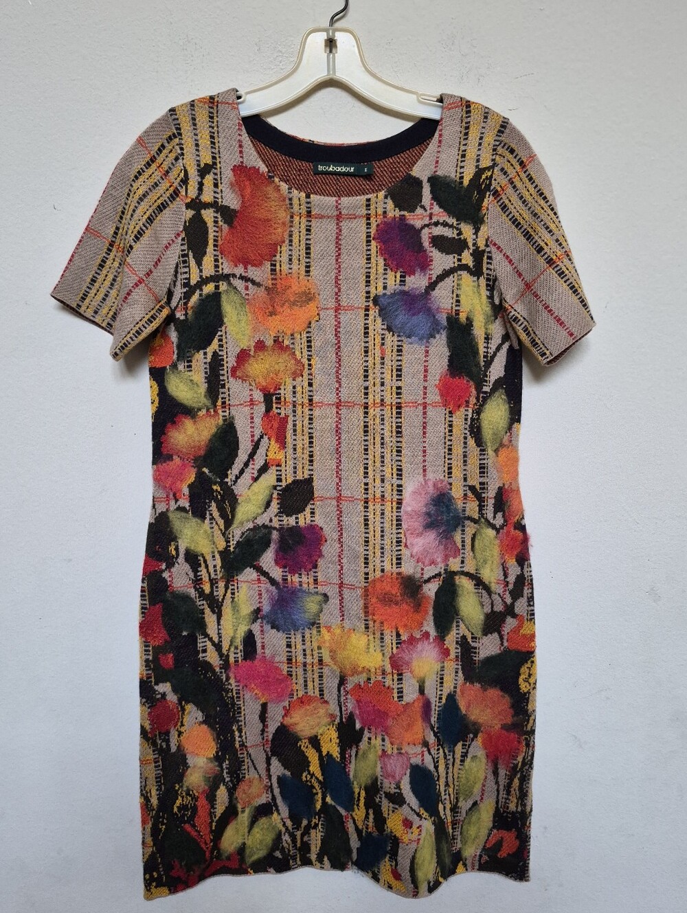 Anthropologie Troubadour Broomline Multicolor Floral Plaid Knit Dress- Women
